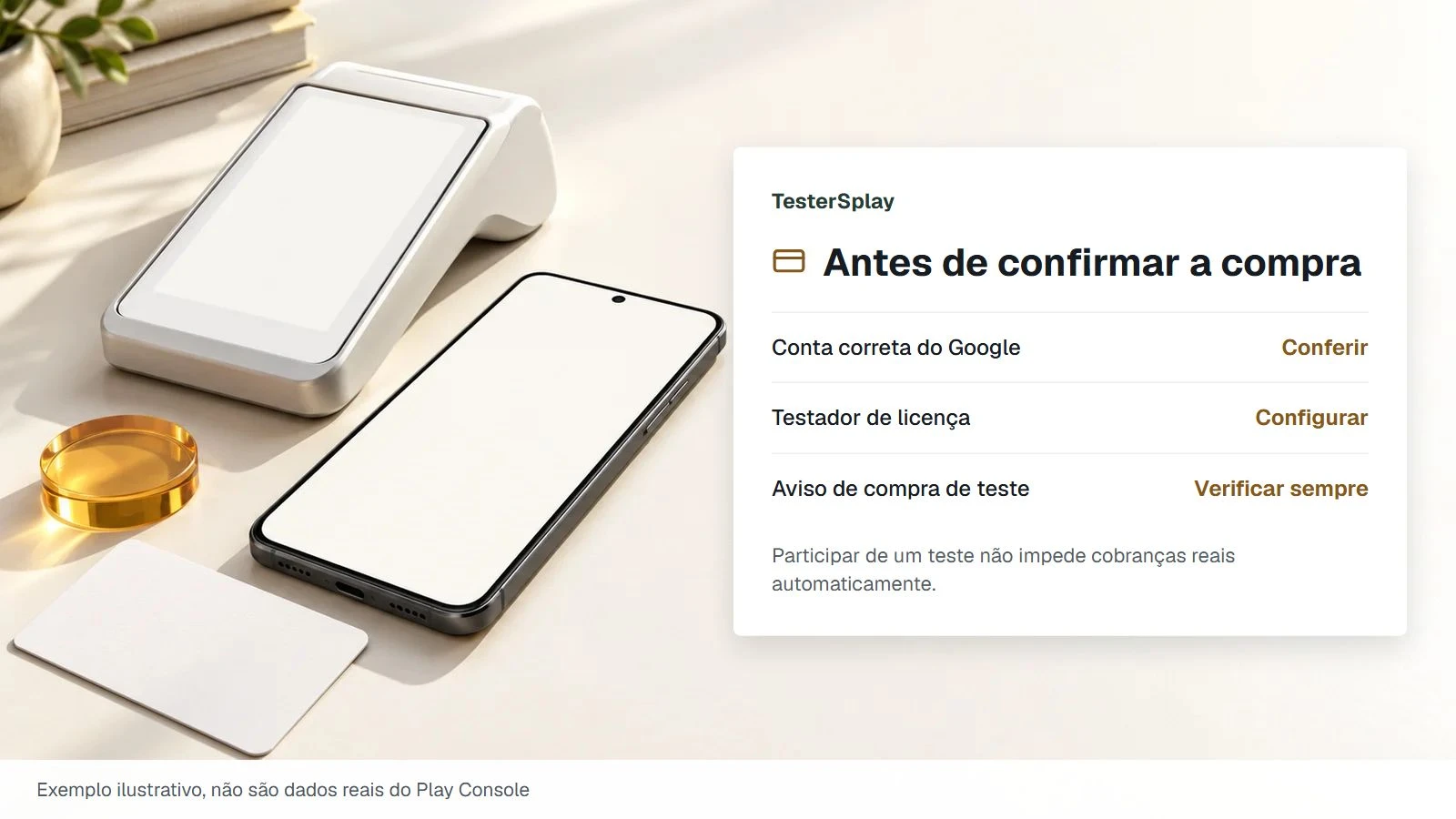 Testar apps pagos: licenças, códigos promocionais e cobranças reais